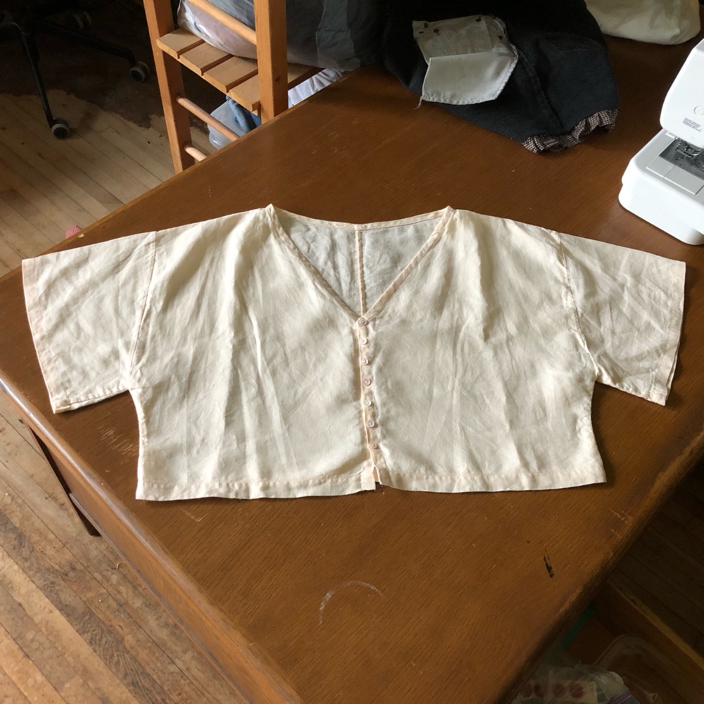 100% Linen Boxy Cropped Short Sleeve Top - Handmade - Picture 3 of 7